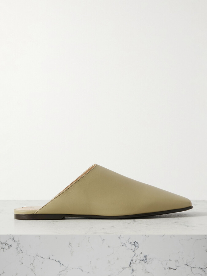 Loro Piana Alba Leather Slippers - Green