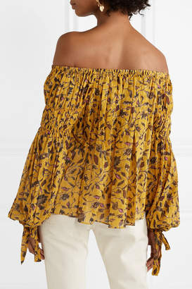 Ulla Johnson Farai Off-the-shoulder Floral-print Silk, Cotton And Lurex-blend Blouse - Yellow