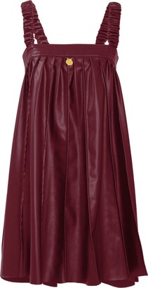 Kargede Women's Desire – Wine Red Pleated Mini Dress, Vegan Leather