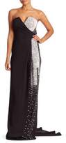 Thumbnail for your product : Pamella Roland Draped Crystal Sequined Gown