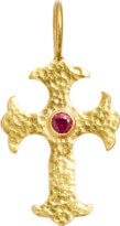 Thumbnail for your product : Elizabeth Locke 19K Yellow Gold Gothic Cross Pendant with 3.5mm Ruby Center