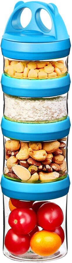 SELEWARE Portable, Stackable Food Storage Containers for Formula, Snacks, Powder and Drinks, Twist Lock System, Airtight, Leak-proof, BPA and Phthalate Free, 4-Piece Jars, 31oz Blue