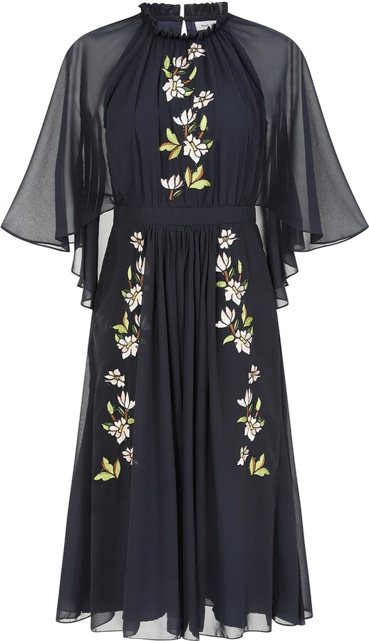 Frock and Frill Blue Maeve Navy Floral Embroidered Midi Dress