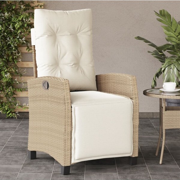 VidaXL vidaXLRecliningPatioChairwithFootrestBeigePolyRattan