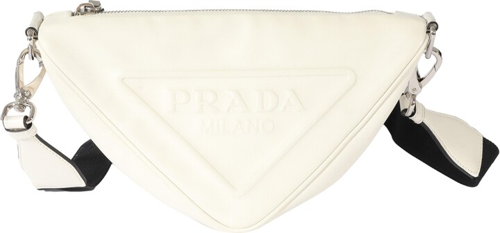Prada White Leather Triangle Crossbody Bag