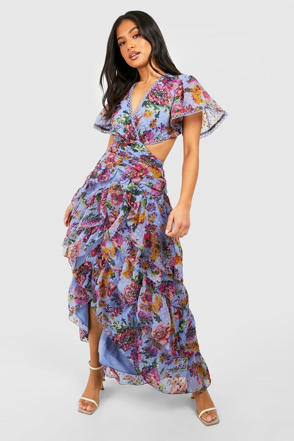 boohoo Petite Floral Dobby Mesh Cut Out Maxi Dress - ShopStyle