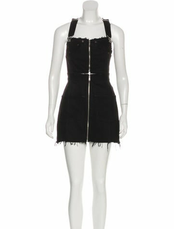 denim overall dress black