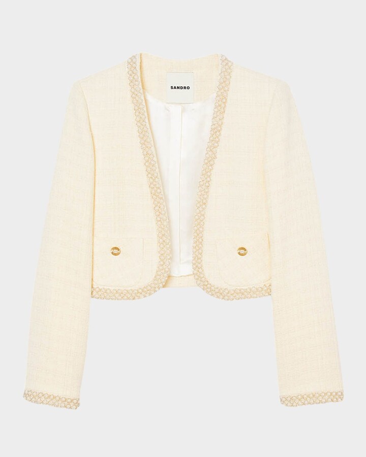 Vayene Plunging V Beaded Crop Blazer