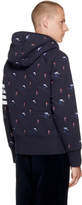 Thumbnail for your product : Thom Browne Navy Classic Four Bar Skier Icon Zip Up Hoodie