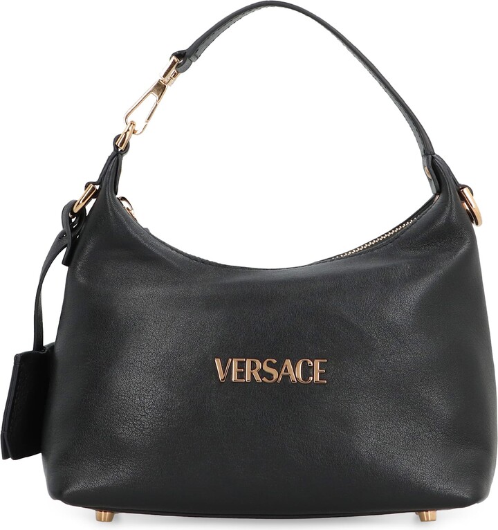 Versace Tag Hobo Bag In Leather With Embossed Logo