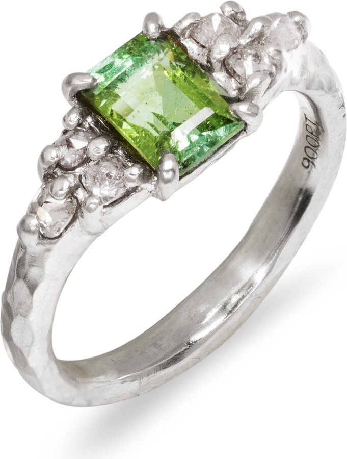 Cathy Waterman Green Tourmaline & Pink Argyle Diamond Platinum Ring