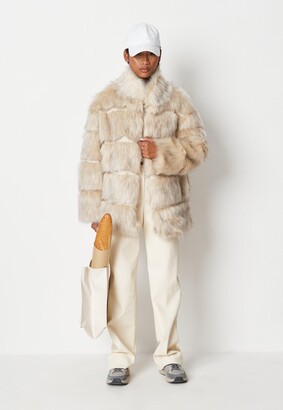 Missguided Cream Pelted Faux Fur High Collar Coat