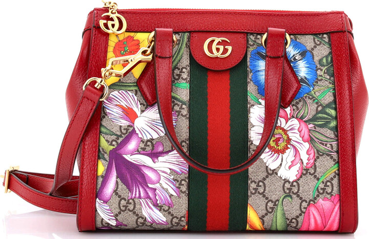 Gucci Ophidia Top Handle Tote Flora GG Coated Canvas Small