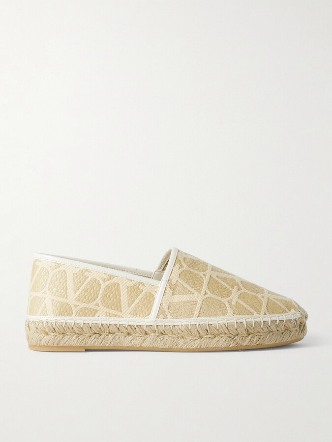 Valentino Garavani - Leather-trimmed Jacquard-woven Raffia Espadrilles - Neutrals