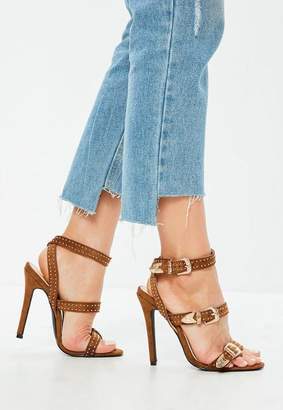 Missguided Suedette Western Stud Strappy Barely There Heels