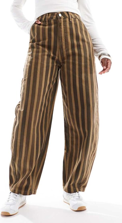 ASOS DESIGN barrel leg pants in washed stripe