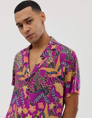 ASOS Design DESIGN regular fit paisley shirt with deep revere collar in purple