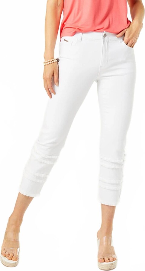 COCO + CARMEN Omg Zoey Zip Straight Leg Capri With Tiered Fringe In White