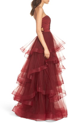 La Femme Strapless Layered Tulle Gown
