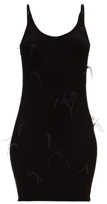 Marques Almeida Feather-embellished Rib-knitted Mini Dress - Black