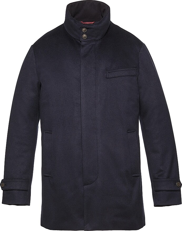 Norwegian Wool Men's Cashmere Down Car Coat - Navy - Size XL