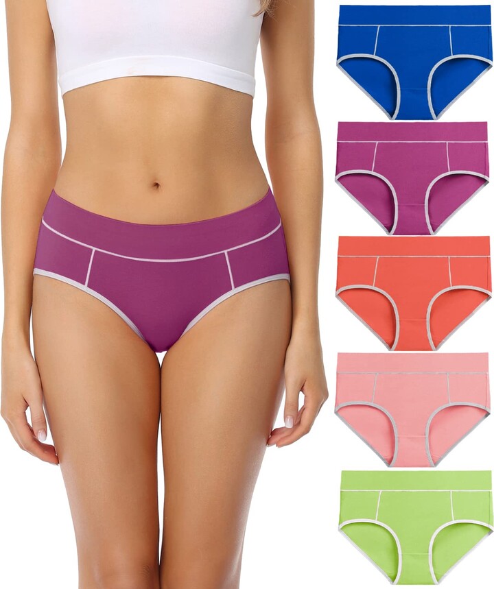 wirarpa Ladies Cotton Pants Underwear Mid Rise Knickers Stretch Briefs for  Women Multicoloured 5 Pack S - ShopStyle