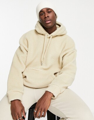 ONLY & SONS oversized borg teddy hoodie in beige - ShopStyle
