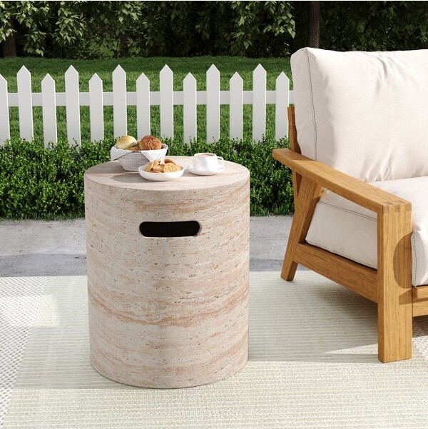 Christopher Knight Home ChristopherKnightHomeSurayaOutdoorCylinderLightweightConcreteSideTablewithCutoutHandleTravertine