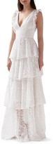 Thumbnail for your product : ML Monique Lhuillier Sleeveless Floral Embroidered Tiered Mesh Gown