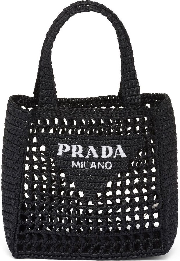 Prada Crochet Tote Bag with Black Logo