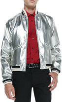 Thumbnail for your product : Saint Laurent Teddy Faux-Patent Bomber Jacket, Silver