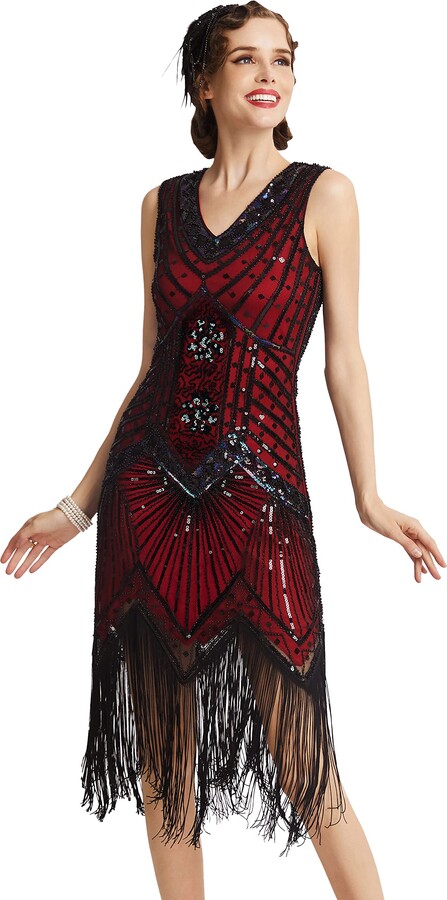 Roaring 20s Sequin Beaded Dress Fringe Dress BABEYOND Flapper Dresses 1920s Gatsby 