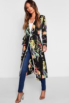 Thumbnail for your product : boohoo Dark Tropical Floral Belted Kimono