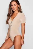 Thumbnail for your product : boohoo Petite Plunge Slinky Zip Front Body