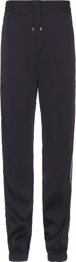 Saint Laurent Satin Detail Piping Sweatpants in Navy