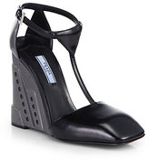 Thumbnail for your product : Prada Leather T-Strap Wedge Pumps