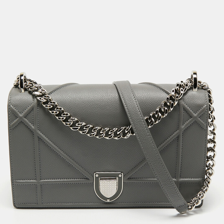 Christian Dior Grey Leather Medium Diorama Flap Shoulder Bag ShopStyle