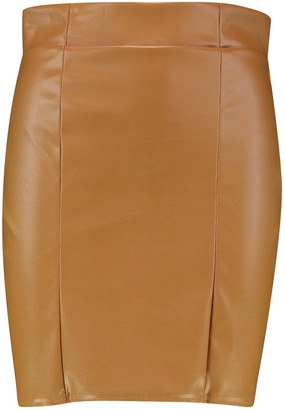 boohoo Leather Look Seam Front Mini Skirt