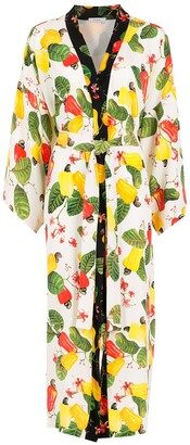 Isolda Leaf-Print Long Silk Tunic