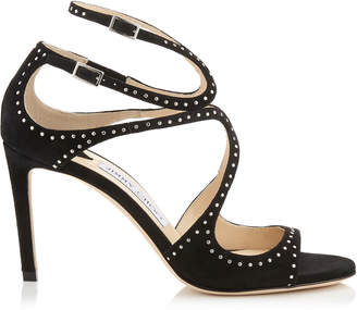 Jimmy Choo IVETTE Black Suede Sandals with Silver Micro Studs