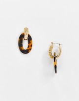 Thumbnail for your product : ASOS DESIGN hoop earrings with crystal link and tortoiseshell in gold tone
