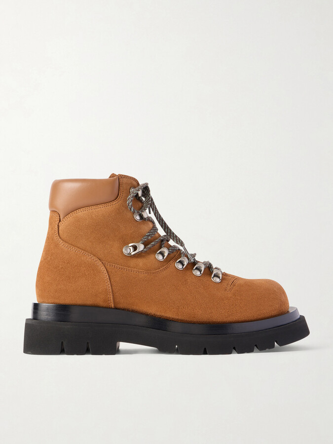 Bottega Veneta Lace-up Leather-trimmed Suede Ankle Boots - Brown