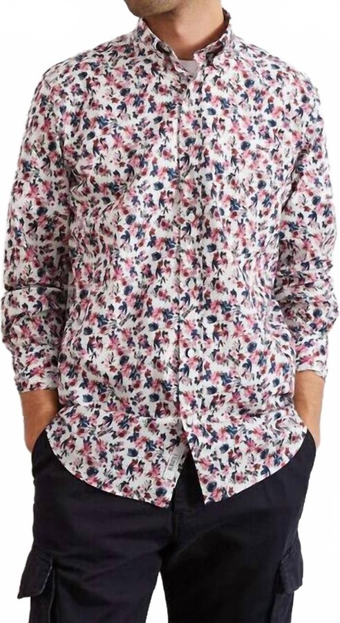 Eden Park Floral Button-Up Polo Shirt In White Multi