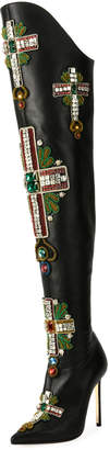 Versace Over-The-Knee Embellished Cross Boot