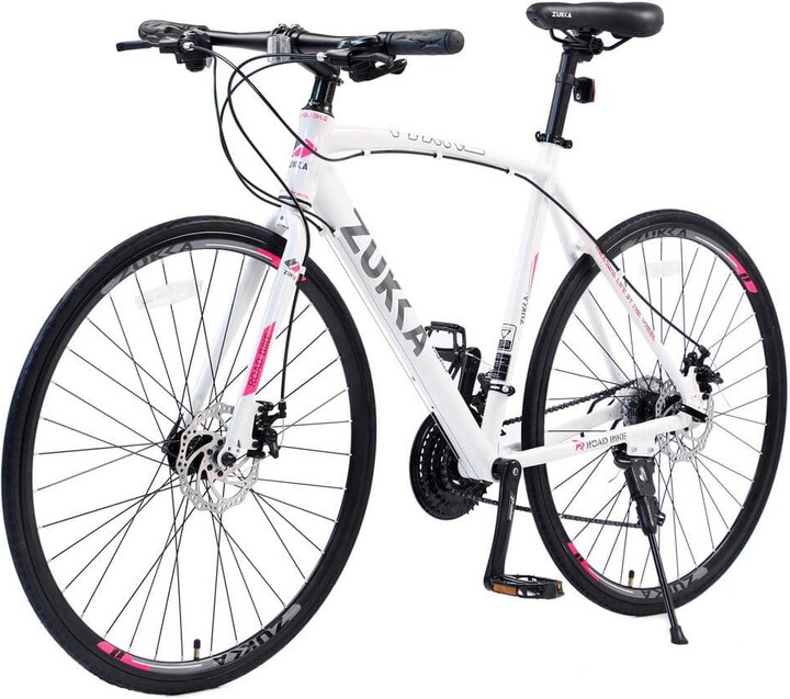 Sudzendf 28 in. White Hybrid Bike Disc Brake 700C Road Bike For Men Women's City Bicycle