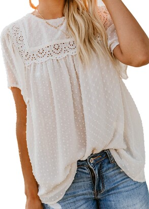 solacol Womens Tops Summer Casual Womens Tops Summer Sexy Womens Tops and  Blouses Summer Fashion Womens Summer V-Neck Casual Lace Patchwork Solid