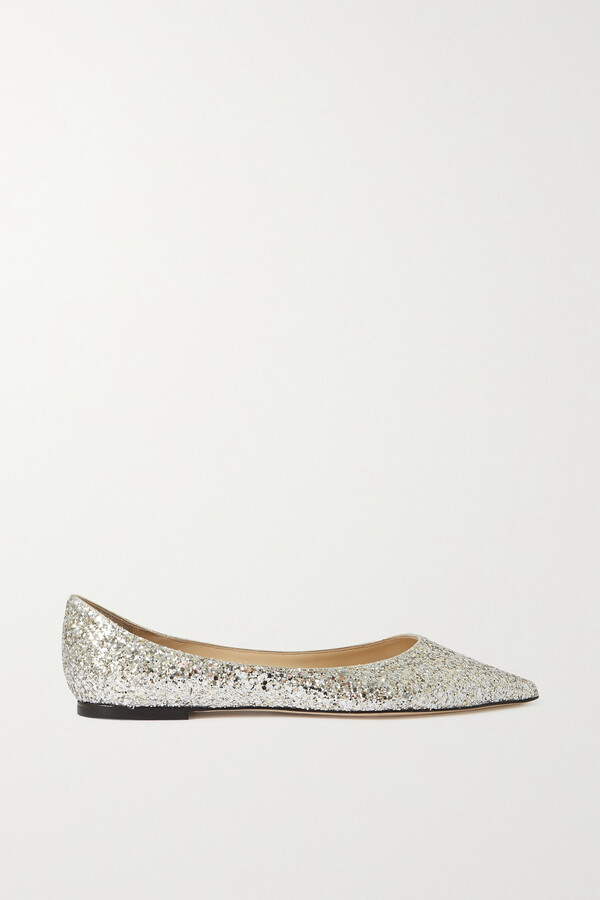 glitter pointed flat shoes