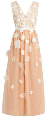 Huishan Zhang - Petal Floral Applique Tulle Gown - Womens - Pink White