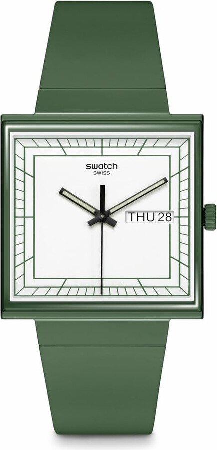 Swatch Square Bioceramic Unisex Watch Casual Bioceramic Green Quartz Waterproof What If…Green?