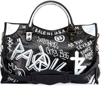 Balenciaga Classic City AJ Graffiti-Print Satchel Bag